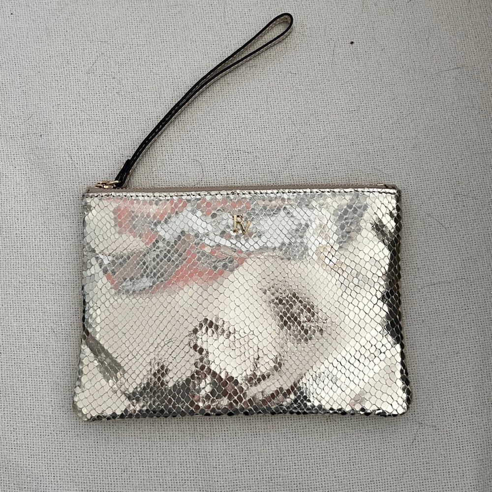 Frances Valentine Metallic Snakeskin Wristlet Clutch